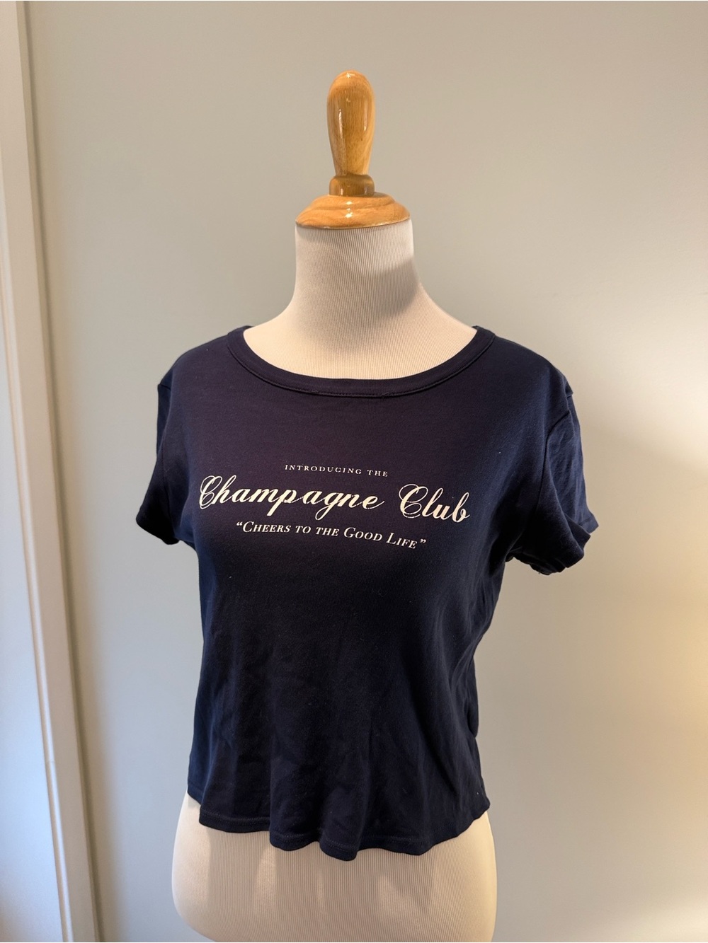Like New (worn <2) Altar’d State Champagne Club Navy Women's Slim Crewneck Tee